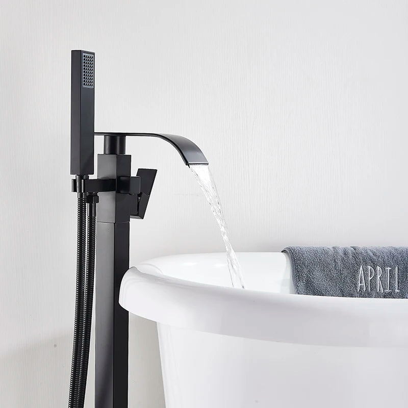 Shbshaimy Golden Floor Bathroom Bathtub Faucet Handshower Cold