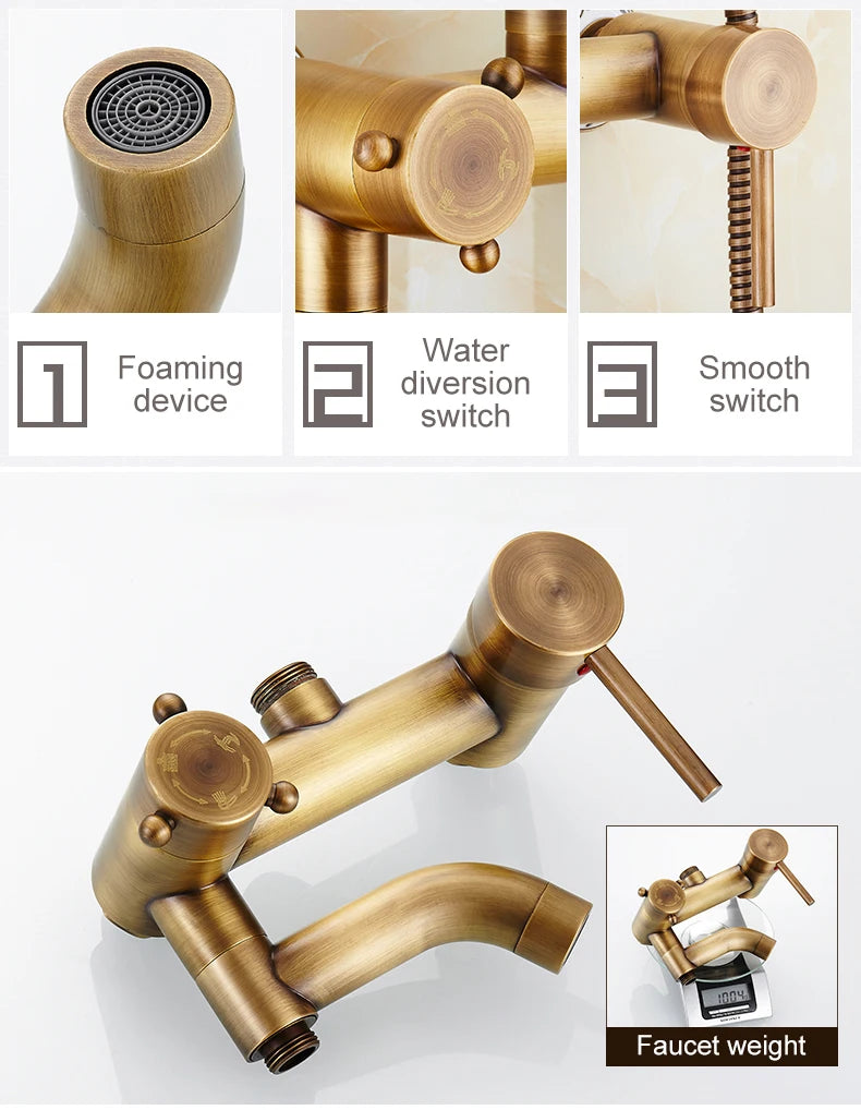 Antique Rain Shower Faucets Hand Brass Wall Mounted