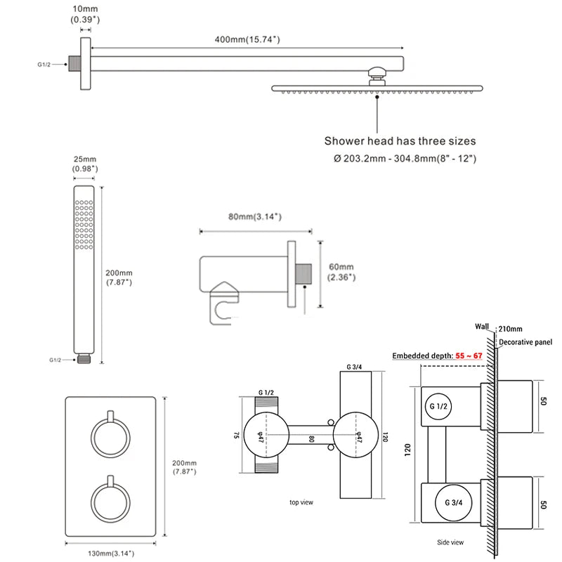 Smesiteli Titanium Gold Solid Brass Shower Intelligent