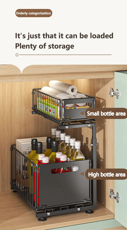 Layer Pull Out Cabinet Organizer Adjustable Storage Under-Sink