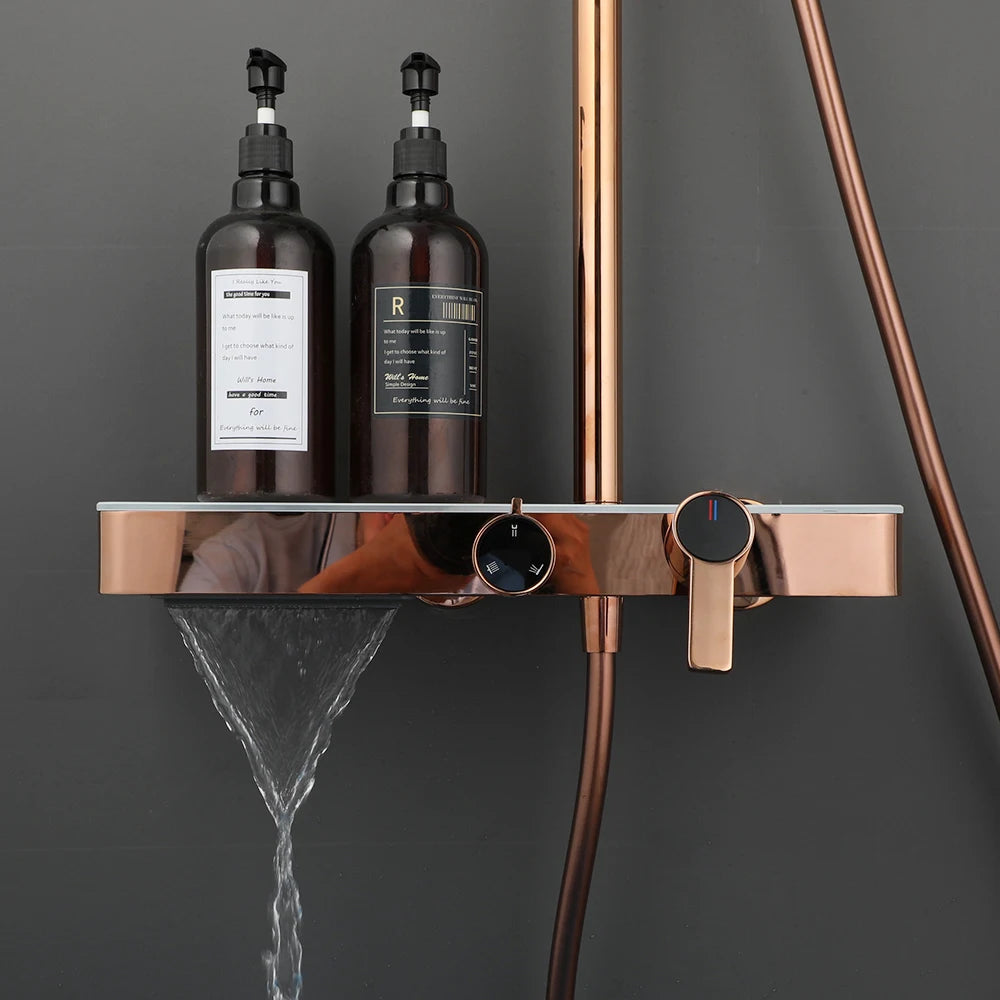 Kemaidi Rose Gold Bathroom Shower Rainfall Cold Control