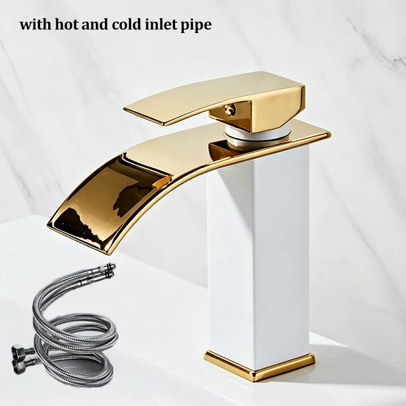 Luxury Black White Gold Waterfall Faucet Cold Pipe