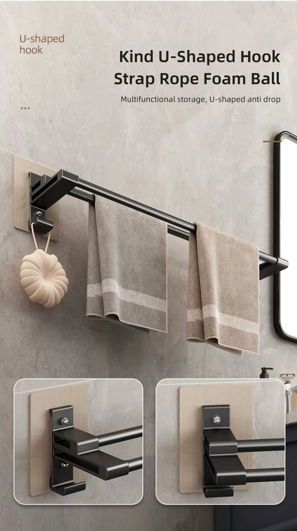 Bathroom Towel Rack Without Drilling Space Aluminum Shower