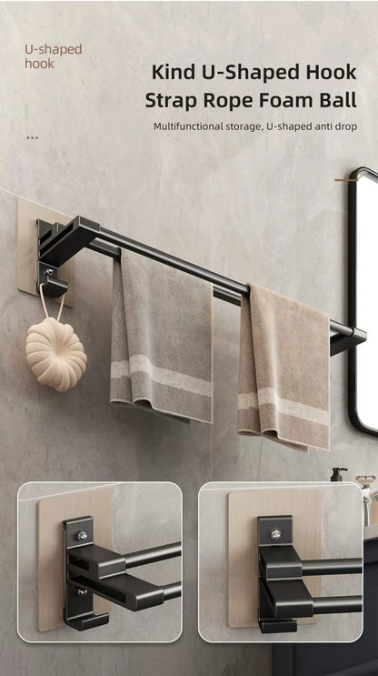 Bathroom Towel Rack Without Drilling Space Aluminum Shower