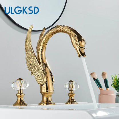 Golden Bathroom Faucet Swan/Bird Shape Basin Faucet Tap