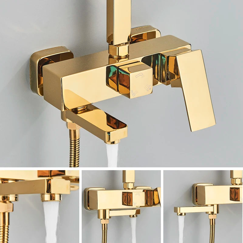 Golden Shower Faucet Rainfall 3/4-Way Bathtub Tap Bathroom