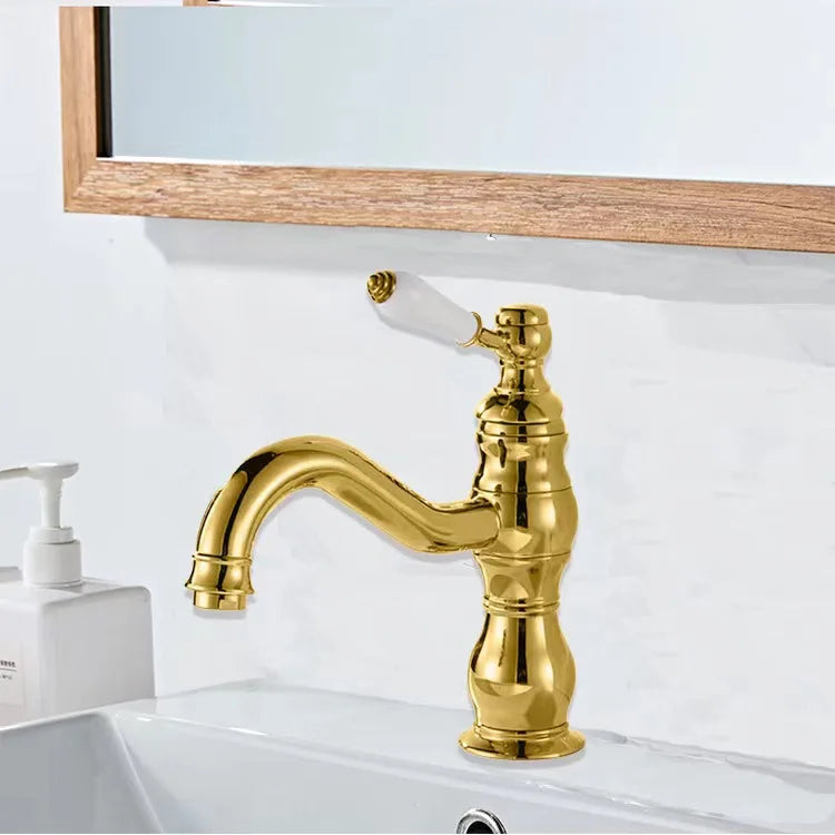 Antique Brass Basin Faucet 360 Rotation Handle Deck