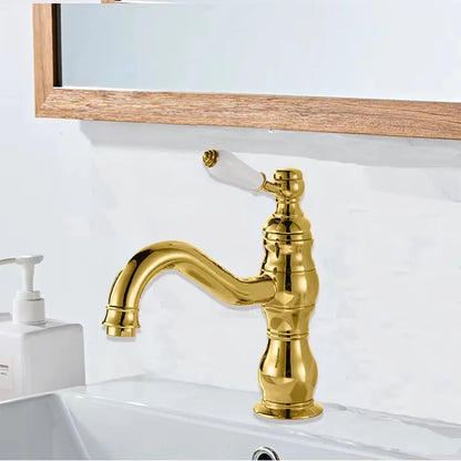 Antique Brass Basin Faucet 360 Rotation Handle Deck