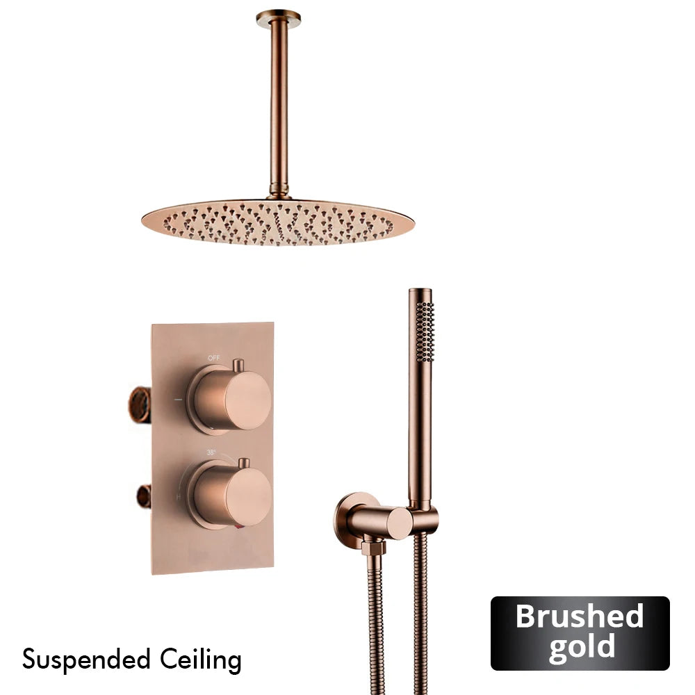 Bathroom Faucet Dial Way Brushed Gold Thermostat Shower