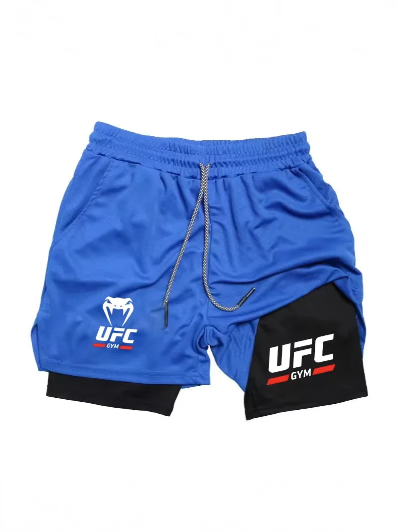 Men Double-Layer Running Fitness Shorts Phone Bag Towel