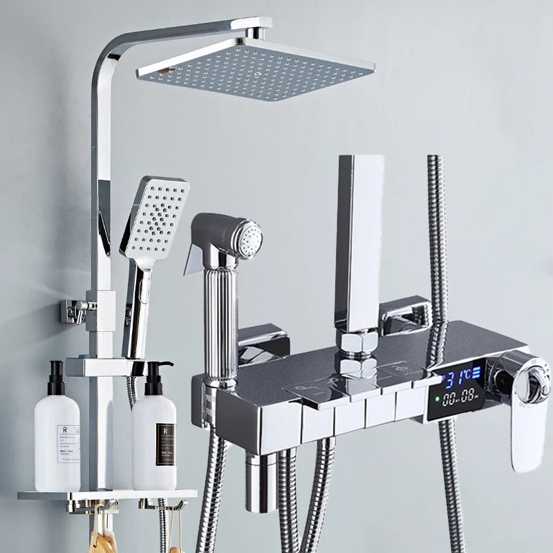 Gold Piano Digital Display Bathroom Shower Brass Bathroom