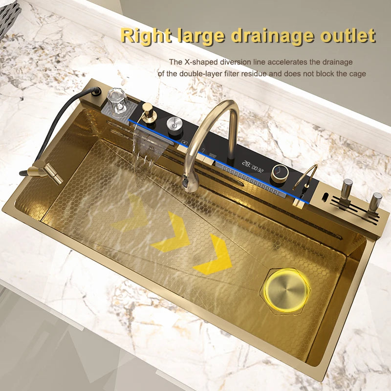 Stainless Steel Golden Sink Waterfall Outlet Slot Piano