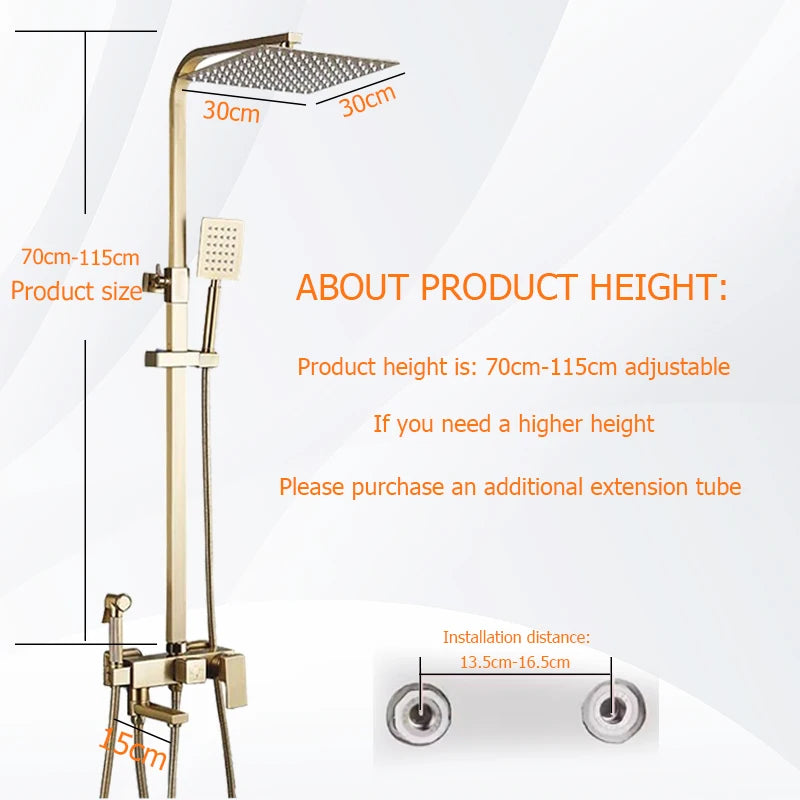 Wall Mount Brushed Gold Bathroom Shower Faucet Bath