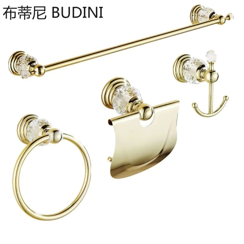 Pieces Chrome Gold Polished Bathroom Sets Brass&Crystal Towel