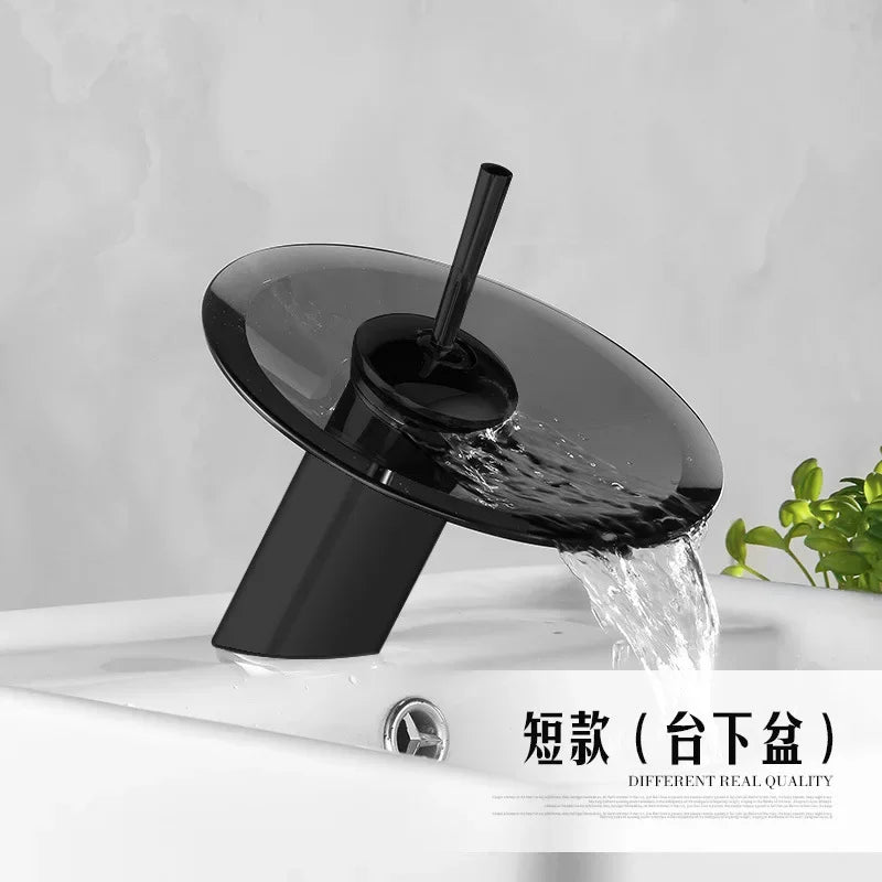 Colorful Glass Waterfall Bathroom Basin Sink Faucet Chrome