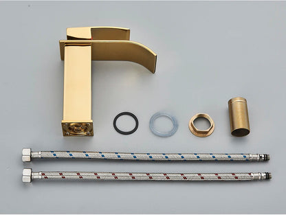 Brushed Golden Basin Faucets Elegant Waterfall Bathroom Sink
