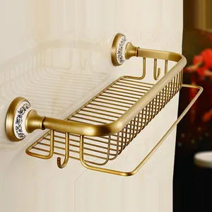Antique Brushed Solid Brass Bathroom Sets European Porcelain