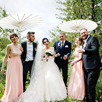 White Wedding Paper Umbrellas 60/80cm Chinese Wooden Handle