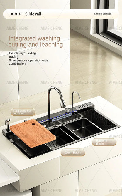 Digital Fly Rain Waterfall Sink Embossed Nano 304