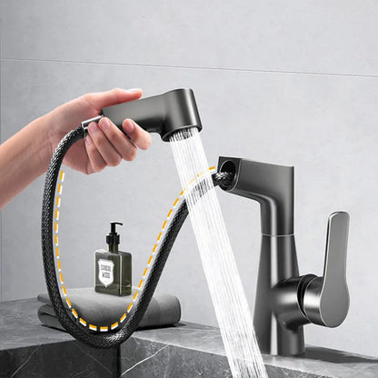 Dual-Function Pull-Down Bathroom Sink Faucet Adjustable Height