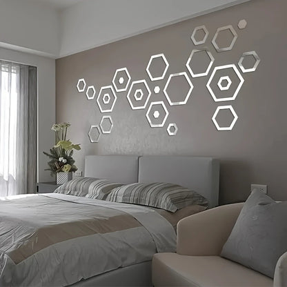 Hexagonal 2d Acrylic Wall Mirror Sticker Diy Geometric