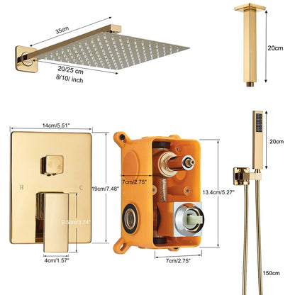 Golden Shower Faucets 2-Ways Rainfall Shower System Wall