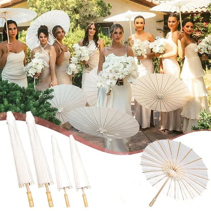 White Wedding Paper Umbrellas 60/80cm Chinese Wooden Handle