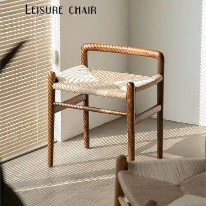 Momo Scandinavian Simple Wood Vanity Stool Rattan Wicker