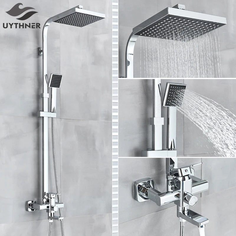 Uythner Bathroom Chrome/Black Shower Faucet Rotate Tub Spout