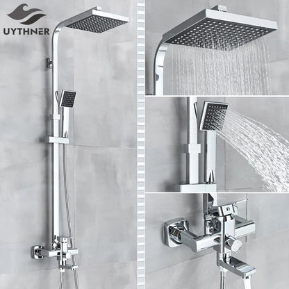 Uythner Bathroom Chrome/Black Shower Faucet Rotate Tub Spout
