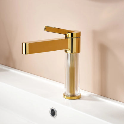 Yellow Bathroom Basin Faucet Acrylic Brass Cold Water