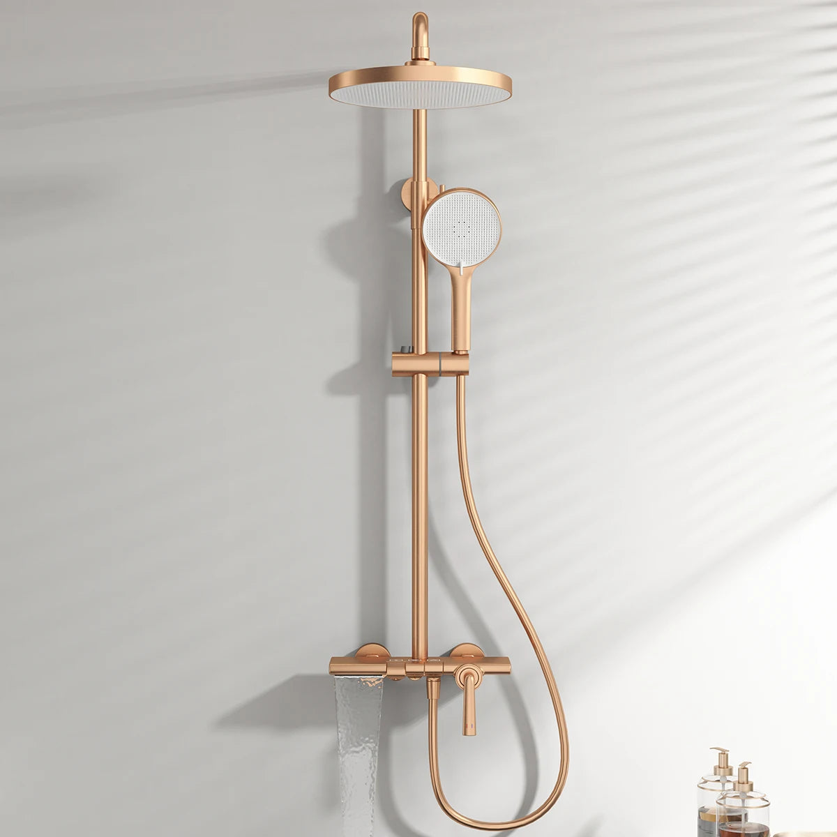 Brushed Rose Gold Bathroom Shower System Faucet 12