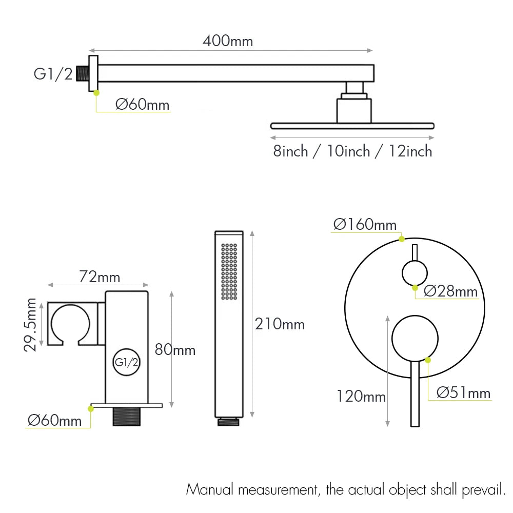 Brushed Stainless Steel Brass Built Installation Rain Shower
