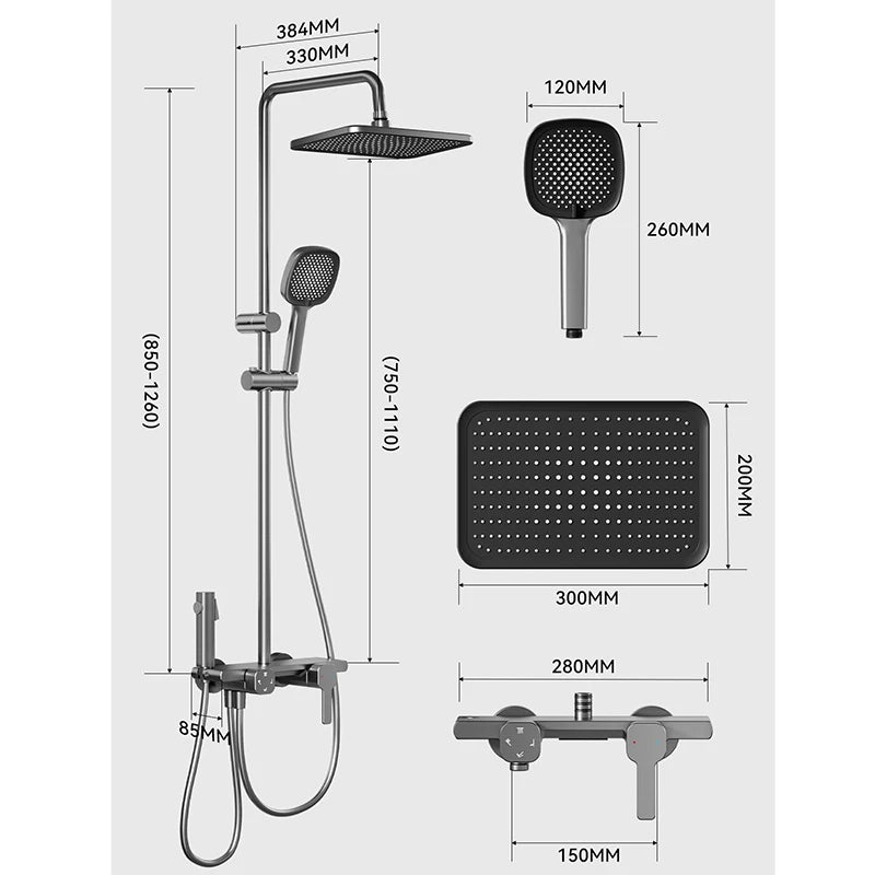 4-Way Rainlfall Showers System Wall Mounted Bathroom Shower