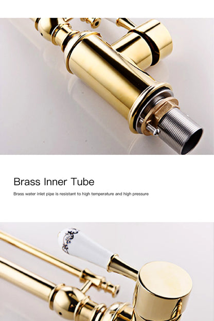 Aitana Luxury Golden Brass Faucet Retro Design Handle