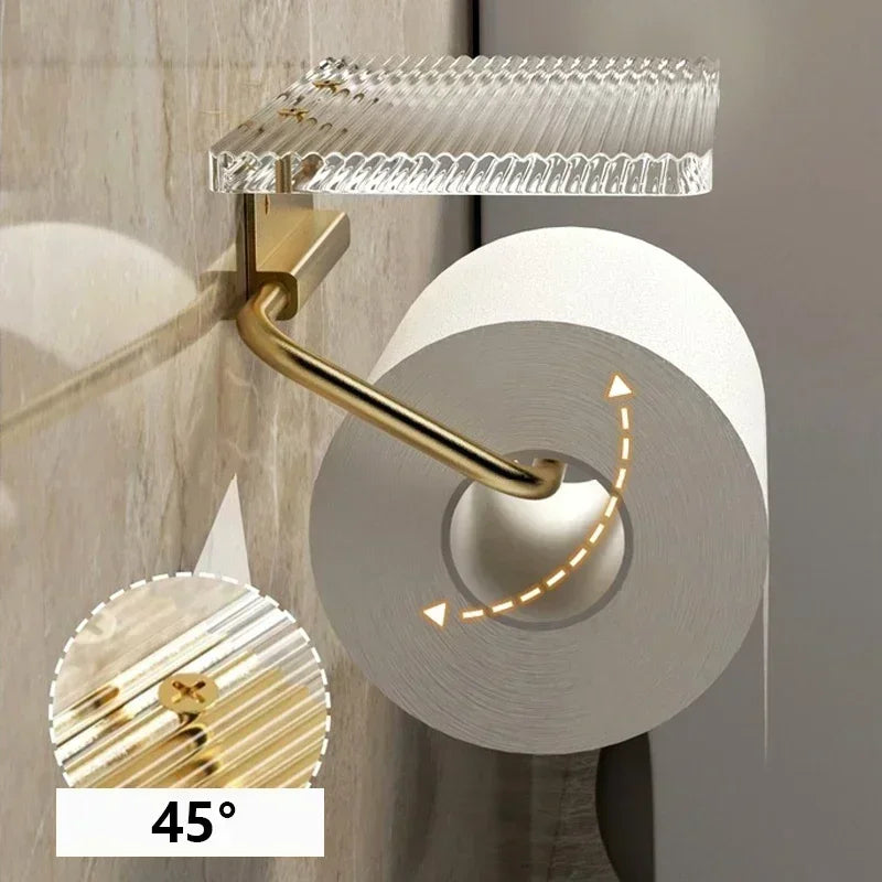 Luxury Gold Toilet Paper Holder Shelf No Punching