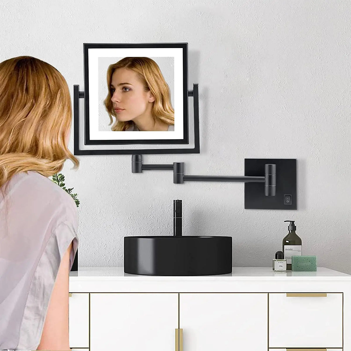 Led Bathroom Mirror 3x Magnifying Dual Arm Extendable