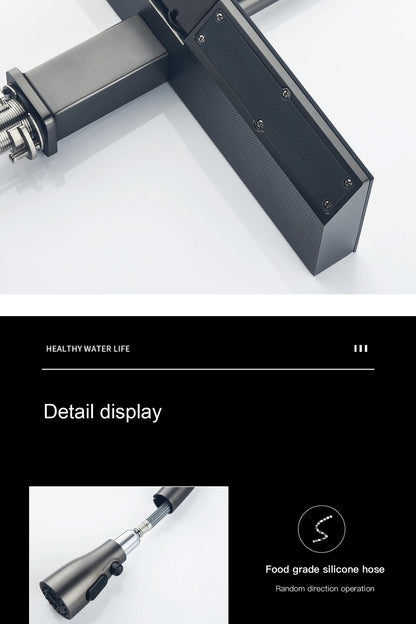Luxury Digital Display Brass Grey Faucet Pull-Out Design