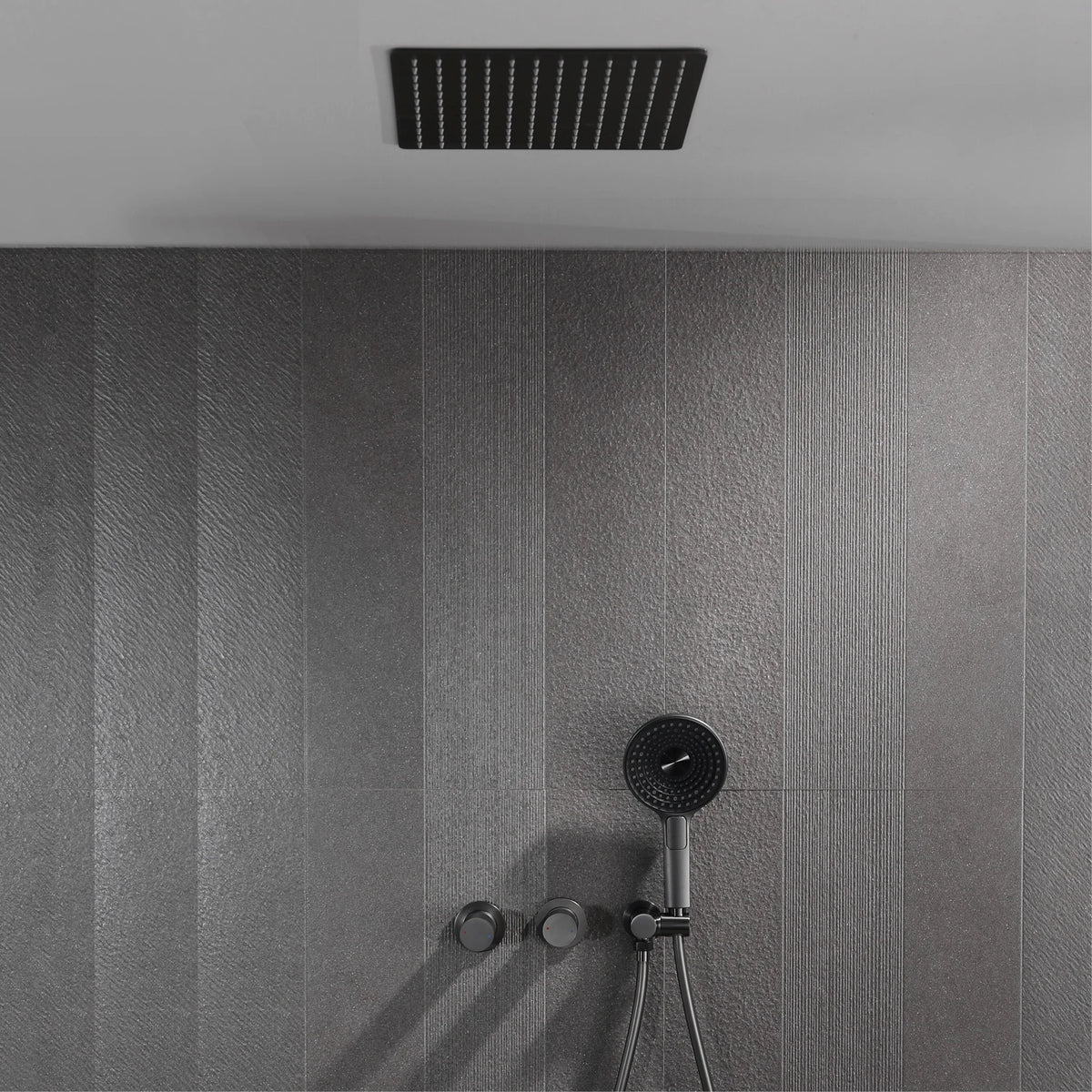 Aitana Minimalist Gun Grey Brass Ceiling Shower System