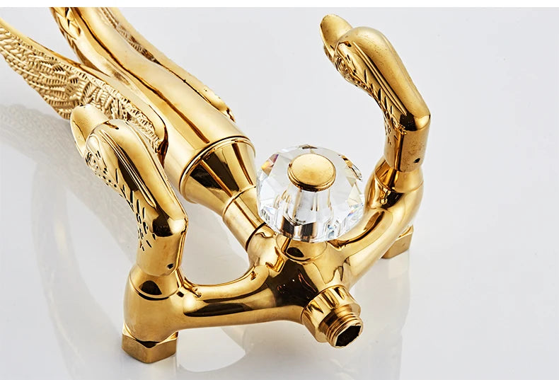 Ellen Bathtub Faucet Gold Swan Hand Shower Wall
