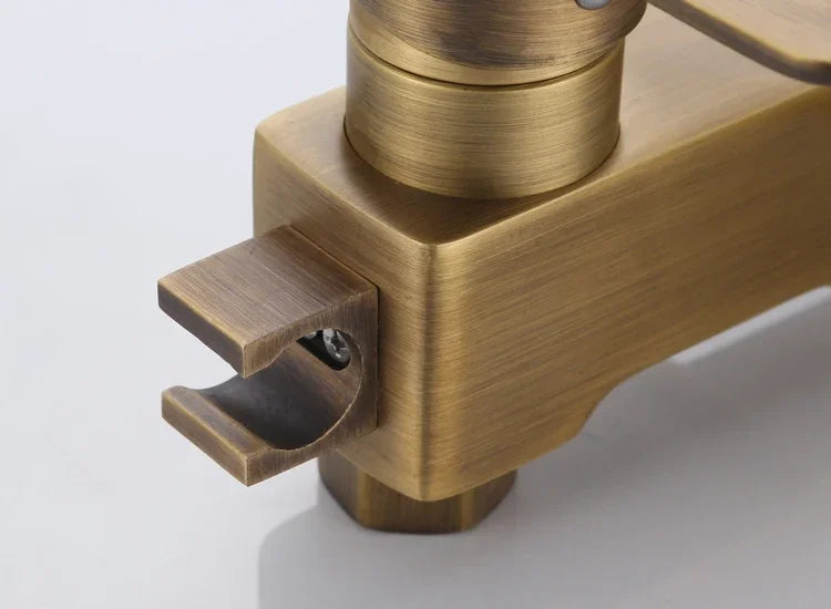 Antique Brass Shower Faucet 8-Inch Rainfall Dual Handle