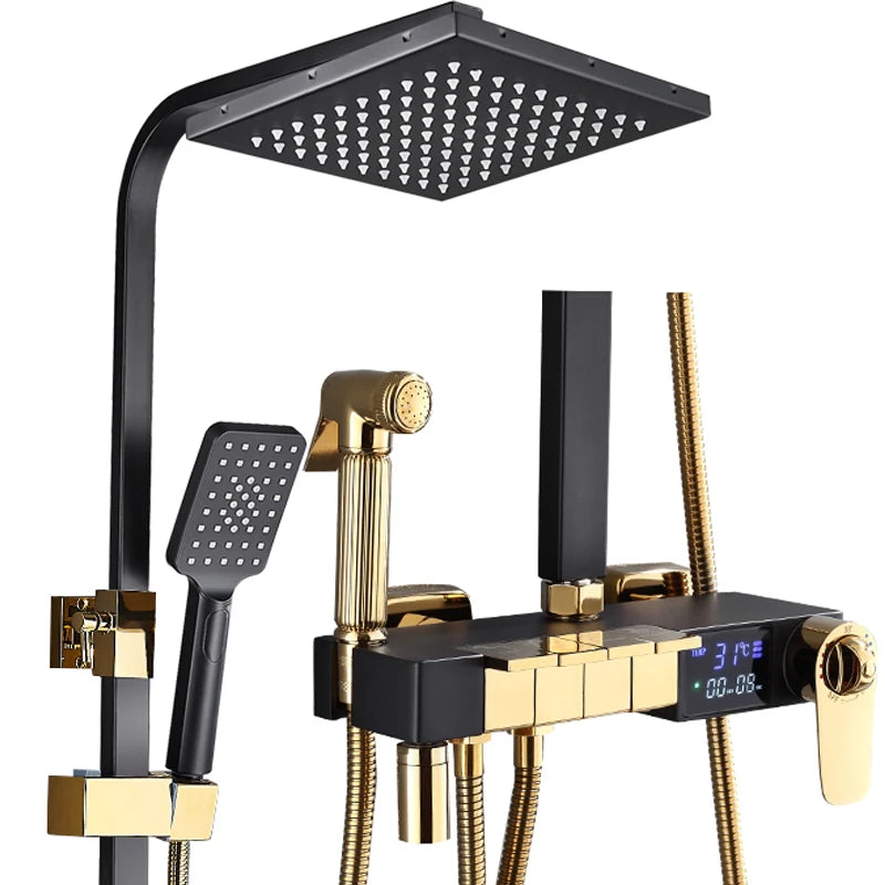 Brushed Gold Thermostatic Digital Bathroom Shower Inch Rain