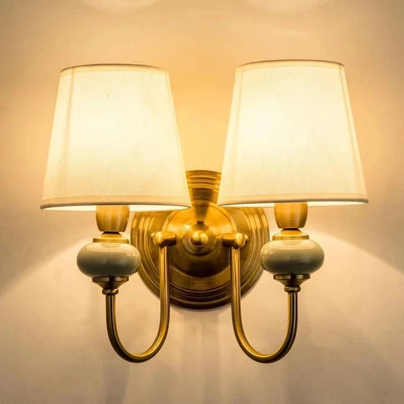 Modern Wall Sconce White Fabric Shade E27 Gold