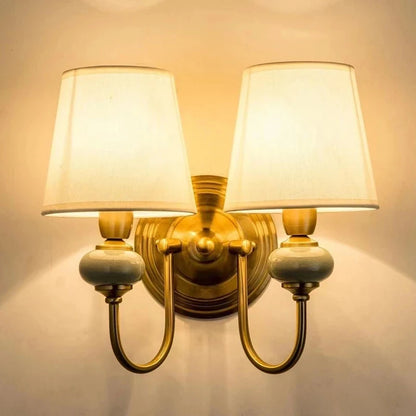 Modern Wall Sconce White Fabric Shade E27 Gold