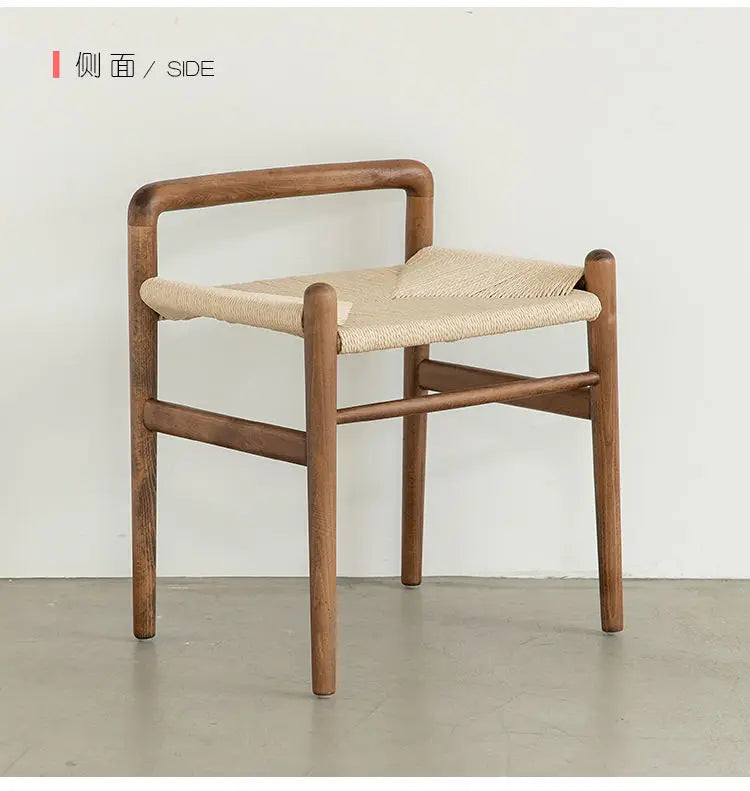 Momo Scandinavian Simple Wood Vanity Stool Rattan Wicker