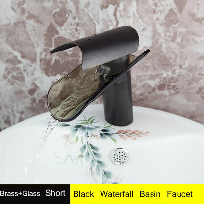 Langyo Chrome Bathroom Vanity Basin Glass Waterfall Spout