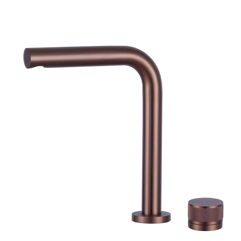 Brushed Rose Gold Basin Faucet Two Holes Gun