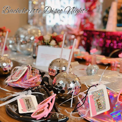 6-48pcs Disco Ball Cups Lids Staws Disco 70s