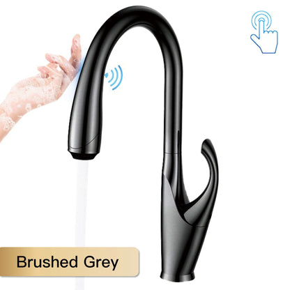 High-End Touch Black Faucet Brass Pull-Out Design Three-Function