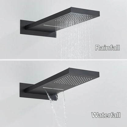 Black Bathroom Thermostatic Faucet Rainfall Waterfall Shower